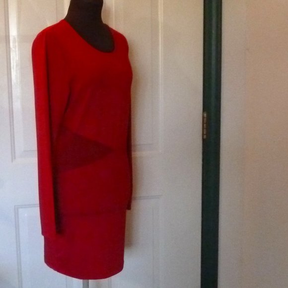 BLVD Collection Women's Red Dress with Peek-a-boo Sides, Long Sleeve - Picture 1 of 8